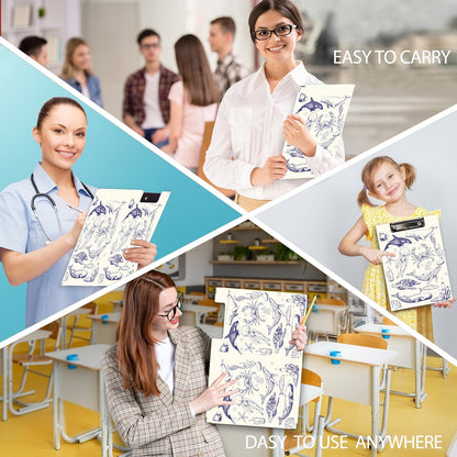 Ku-dayi Coastal Ocean Beach Clipboard Padfolio with Storage Pocket, Blue and White Sea Animals Jellyfish Whale Shark Sea Turtle Crab Low Profile Clip Boards for Nurse Office Classroom, 12.4 x 9.25 in