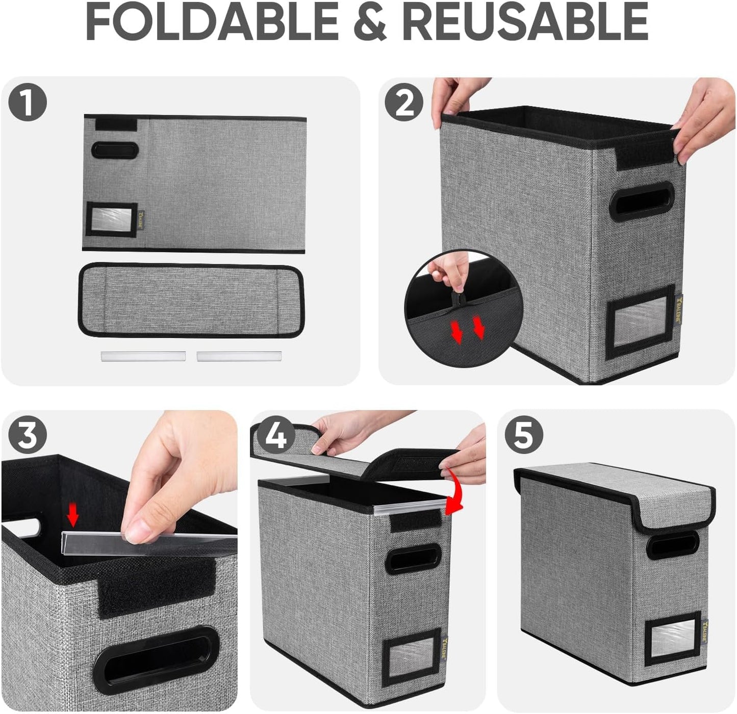 BALEINE File Organizer Box with Lid, Collapsible File Folder Organizer with Plastic Slide, Hanging File Folder Box for Office Document Storage (1 Pack, Black)