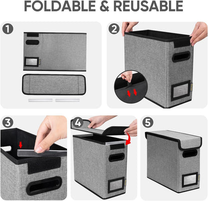 BALEINE File Organizer Box with Lid, Collapsible File Folder Organizer with Plastic Slide, Hanging File Folder Box for Office Document Storage (1 Pack, Black)