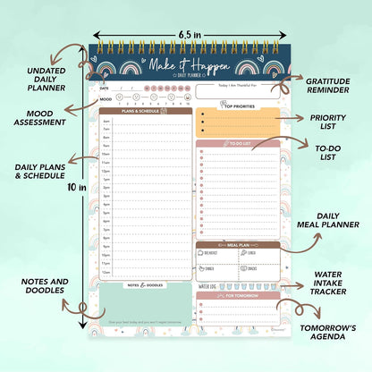 Decorably 52 Sheets Boho Celestial Undated Daily to Do List Notepad - 6.5x10" Spring-Bound Planner, Easy Tear-Off, for Schedule, Priorities, Agenda, Water Intake, Meals, Notes & Doodles - Home, Office