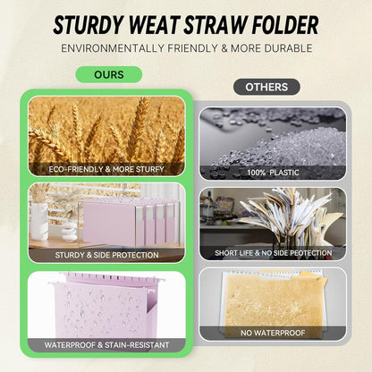 XINGIA Extra Capacity Wheat Straw Hanging File Folders Legal Size,2 Inch Expandable Plastic Hanging File Organizer,12 Pack Heavy Duty Hang Folders for Filing Cabinet,Bulky Files(Morandi Green)