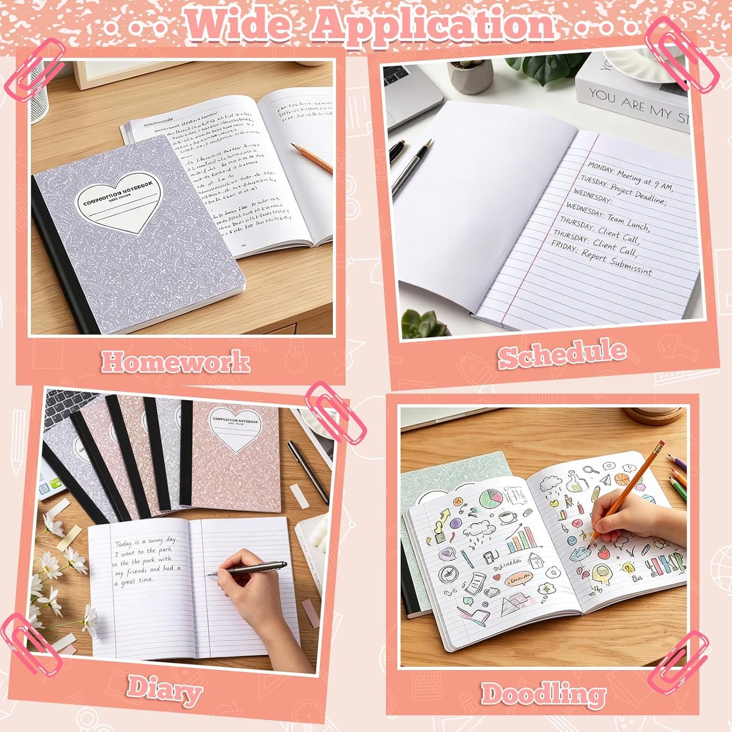 6 Pack Marble Composition Notebook Wide Ruled Preppy Composition Notebooks,Back to School Coquette Aesthetic Notebooks Perfect-bound 80 Pages (40 Sheets) 9.75x7.5 Inches