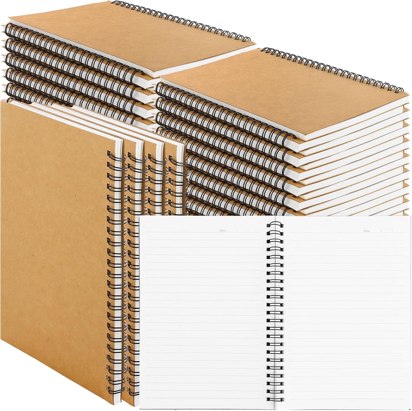 MIVIDE 24 Pack A5 Bulk Spiral Notebooks with Kraft Cover, 8.3 x 5.8 Inch 120 Pages Hardcover Spiral Lined Notebook Journal, Lined Travel Bulk Writing Notebook for School Office Supplies(Black, Kraft)