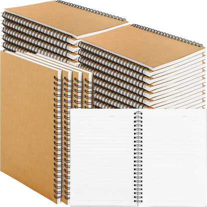 MIVIDE 24 Pack A5 Bulk Spiral Notebooks with Kraft Cover, 8.3 x 5.8 Inch 120 Pages Hardcover Spiral Lined Notebook Journal, Lined Travel Bulk Writing Notebook for School Office Supplies(Black, Kraft)