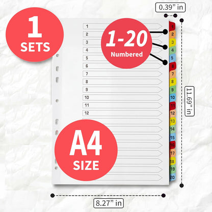 Binder Dividers with Tabs 1-20 Numbered – A4 (3 Pack) | Dividers for 3 Ring Binder | Numbered Tab Dividers for Office, School & Home Organization - The Paper Shop