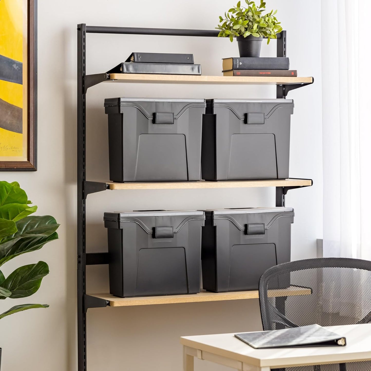 IRIS USA File Box with Lid File Organizer for Letter File w/Organizer-Lid, Plastic Mobile Filing Organizer, Water Resistant Document Box, Portable File Box with Handle, Secure Buckle, Lockable, Black