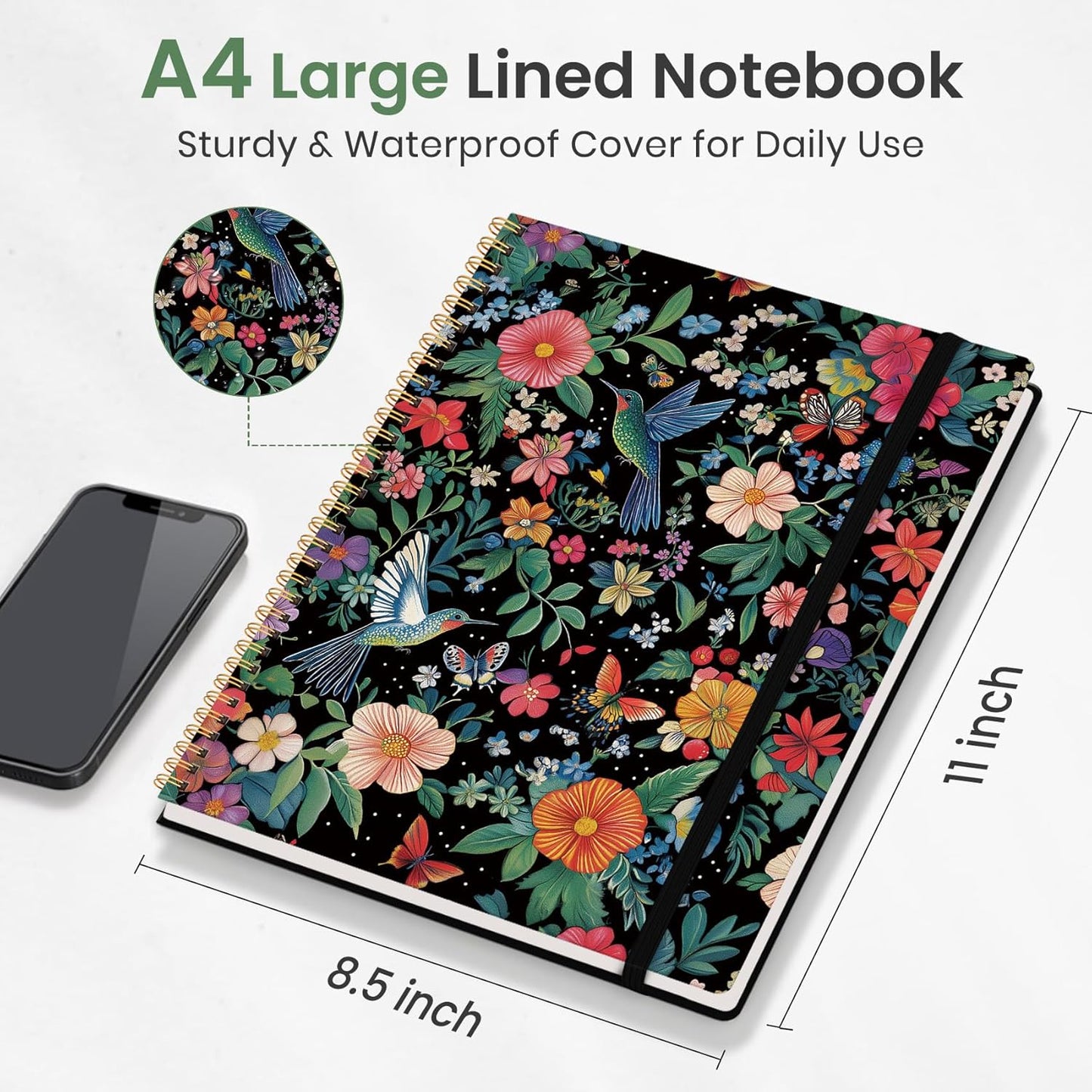 Taja Large Spiral Lined Journal for Women, 8.5" x 11" Notebooks for Work Collge Ruled, A4 Aesthetic Cute Journaling Notebooks for Writing, Plastic Cover, Celestial
