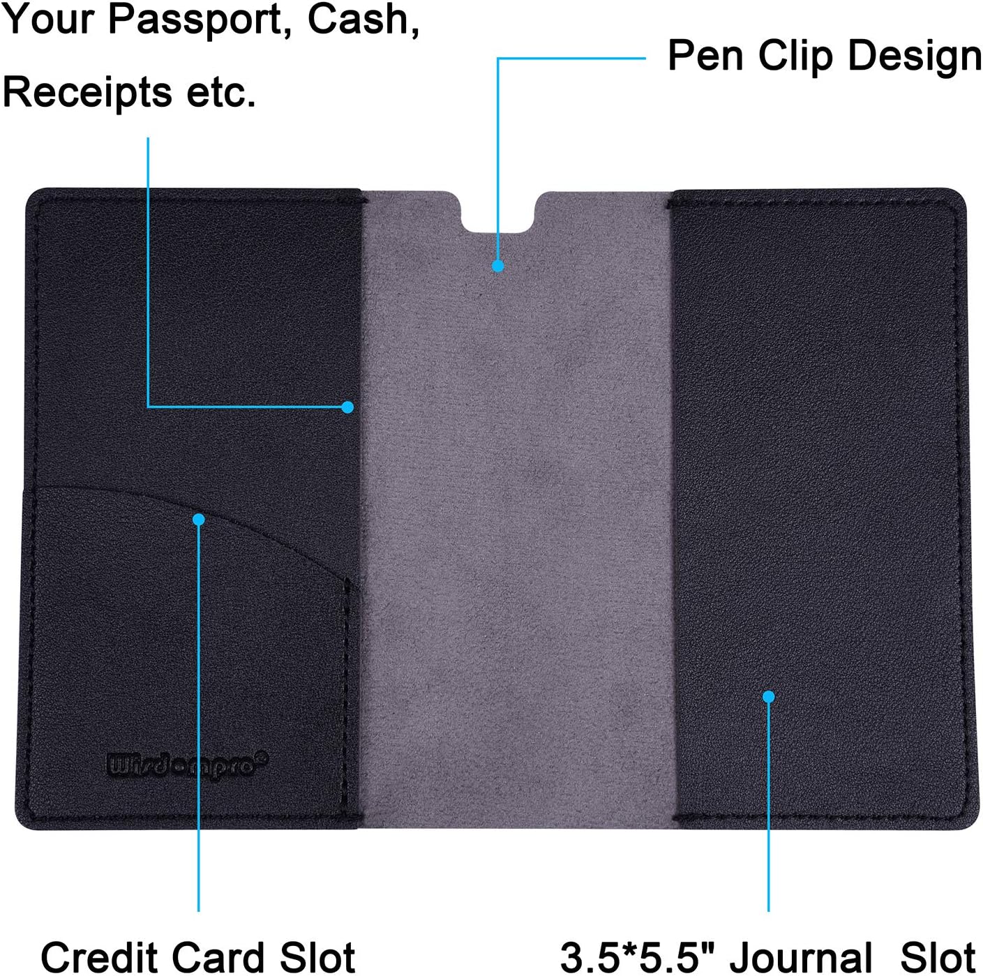 Wisdompro Journal Cover, 2 Pack PU Leather Notebook Cover for Field Notes, or other 3.5" x 5.5" Pocket Notebooks - Blue