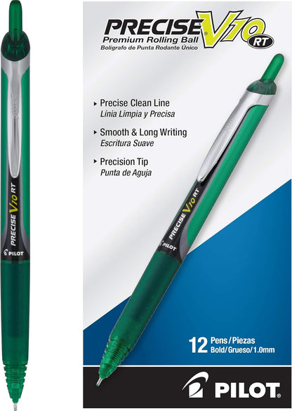 PILOT Precise V10 RT Refillable & Retractable Rolling Ball Pens, Bold Point, Black Ink, 12-Pack (13450)