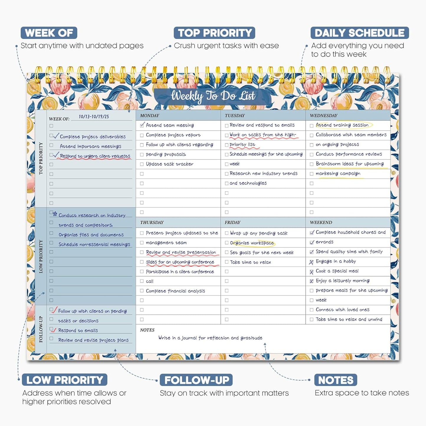 Taja Weekly To Do List Notepad with 52 Undated Sheets（8.5"×11"）- Weekly Desk Planner for Women & Man, Work and Home -1 Pack Violet Dream