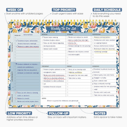 Taja Weekly To Do List Notepad with 52 Undated Sheets（8.5"×11"）- Weekly Desk Planner for Women & Man, Work and Home -1 Pack Violet Dream