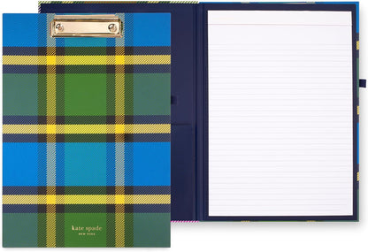 Kate Spade New York Clipboard Folio with Low Profile Clip, Black Professional Padfolio Includes Lined Notepad, Pen Loop, and Pocket, Polka Dots