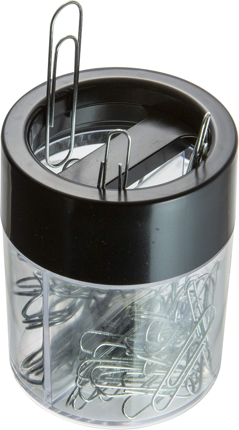 Officemate Magnetic Clip Dispenser, Large/Round, 200 Clip Capacity, Black/Smoke (93692)
