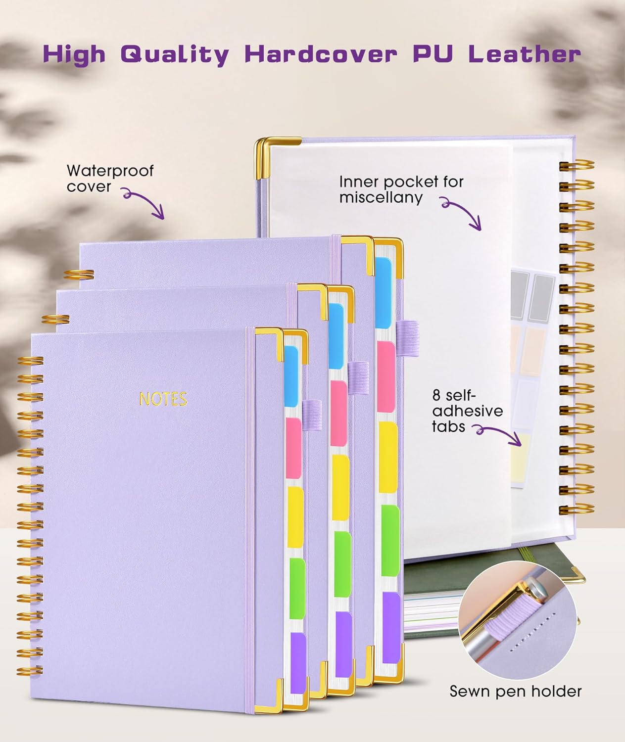Hardcover Spiral Notebook Journal with Removable Dividers Tabs, 300 Pages Leather 5 Subject Notebook College Ruled, 8"x10" Large B5 Notebooks for Work School Note taking, Lined Journal for Women, Pink