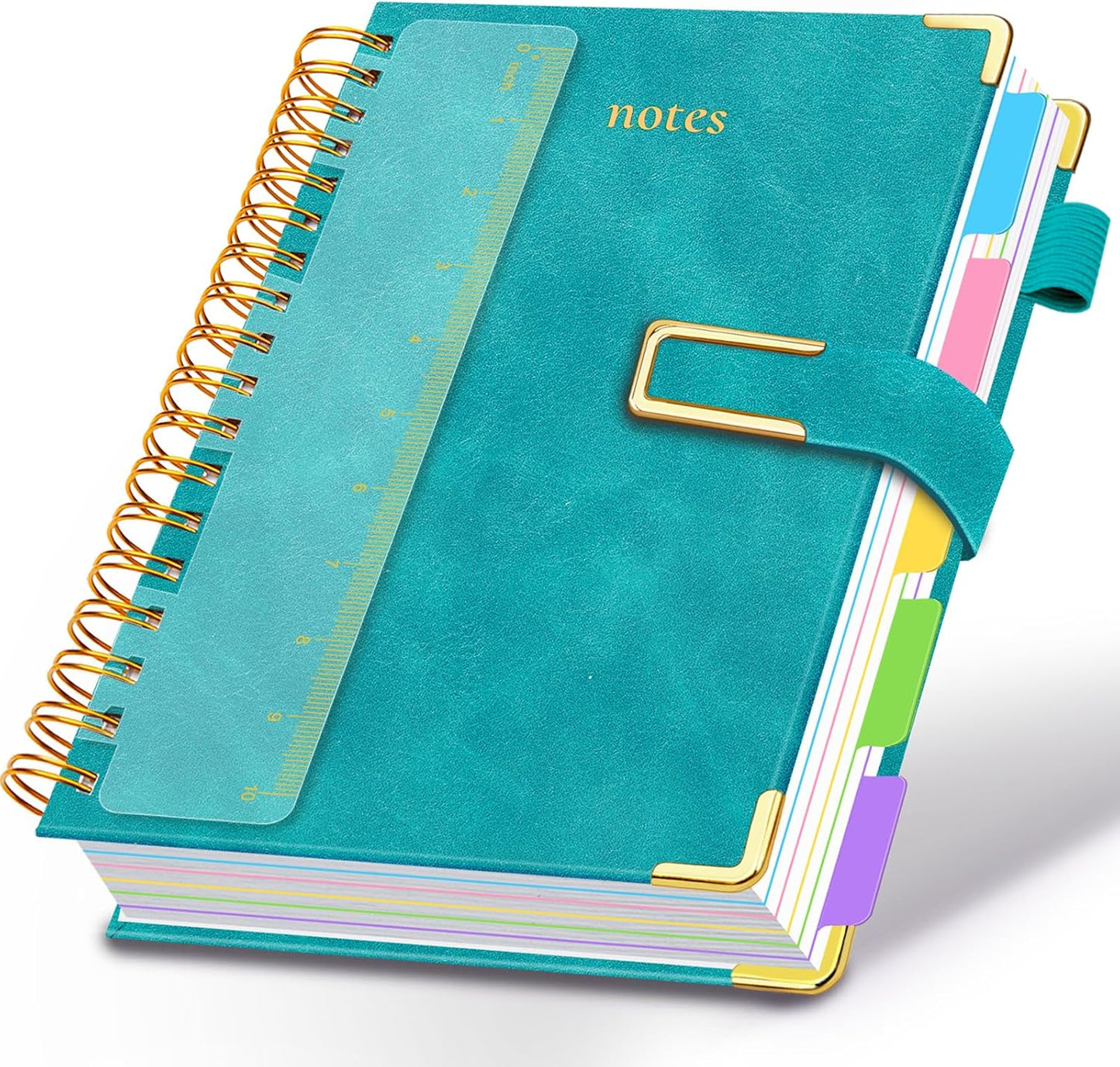 Hardcover Spiral Notebook College Ruled, 8"x10" Leather Journal Notebook with Magnetic Closure, 300 Pages 5 Subject Notebook with Dividers Tabs Journal for Women Men, Work, School(Rose Red)