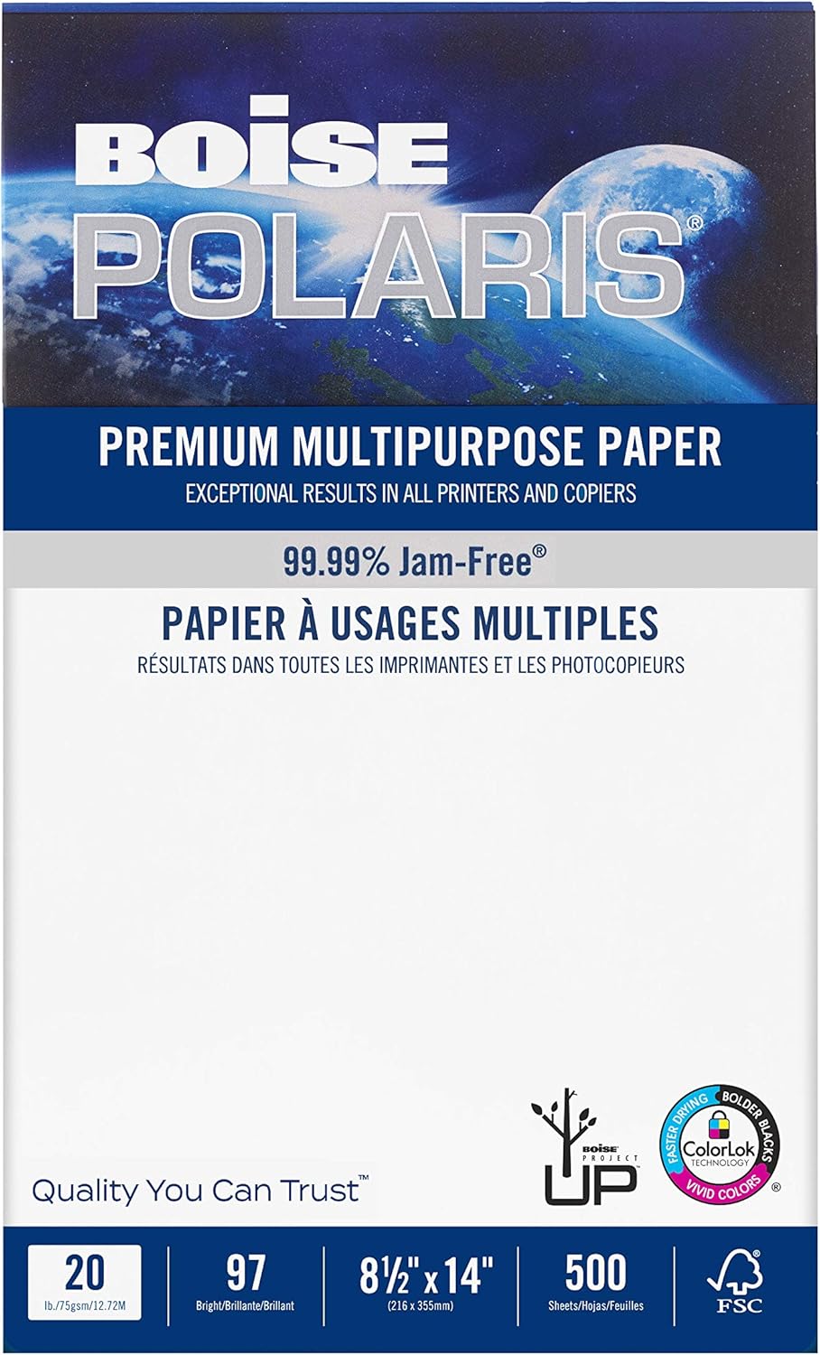 Boise Paper Premium Multipurpose Copy Paper | 8.5" x 11" Letter | 97 Bright White, 24 lb. | 10 Ream Carton (5,000 Sheets)