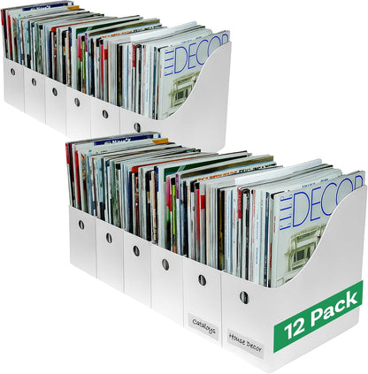 Evelots Magazine File Holder - Set of 24 Multi Color - Office Desk Organizer - Sturdy Cardboard - New Upgraded Double Front Panel for More Stability - Full 4 Inch Wide - Easy Assemble