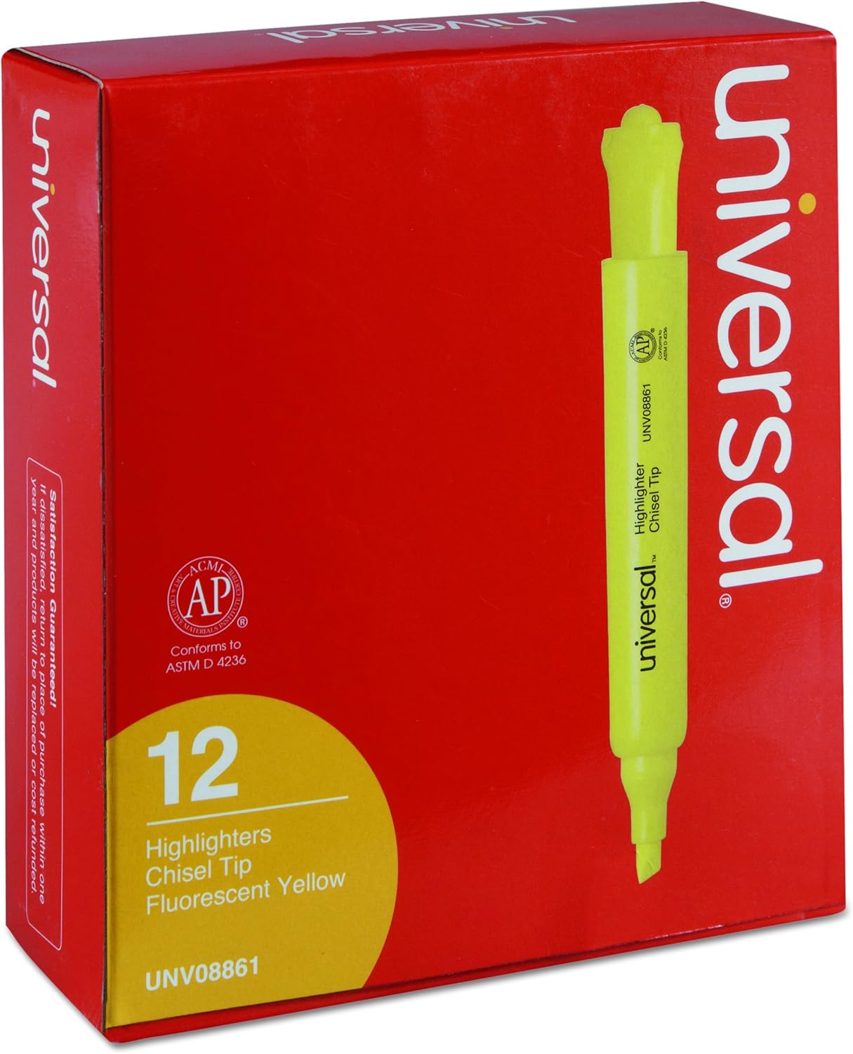 Universal 08861 Desk Highlighter, Chisel Tip, Fluorescent Yellow (Pack of 12)