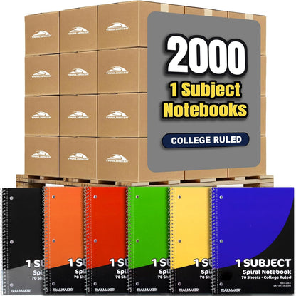 Trail maker Bulk Notebooks (50 Pack), One Subject Notebooks College Ruled, 140 Pages (70 Sheets),Spiral Bulk Notebooks for Kids, School Supplies, Journaling, Note Taking, Students, and Work
