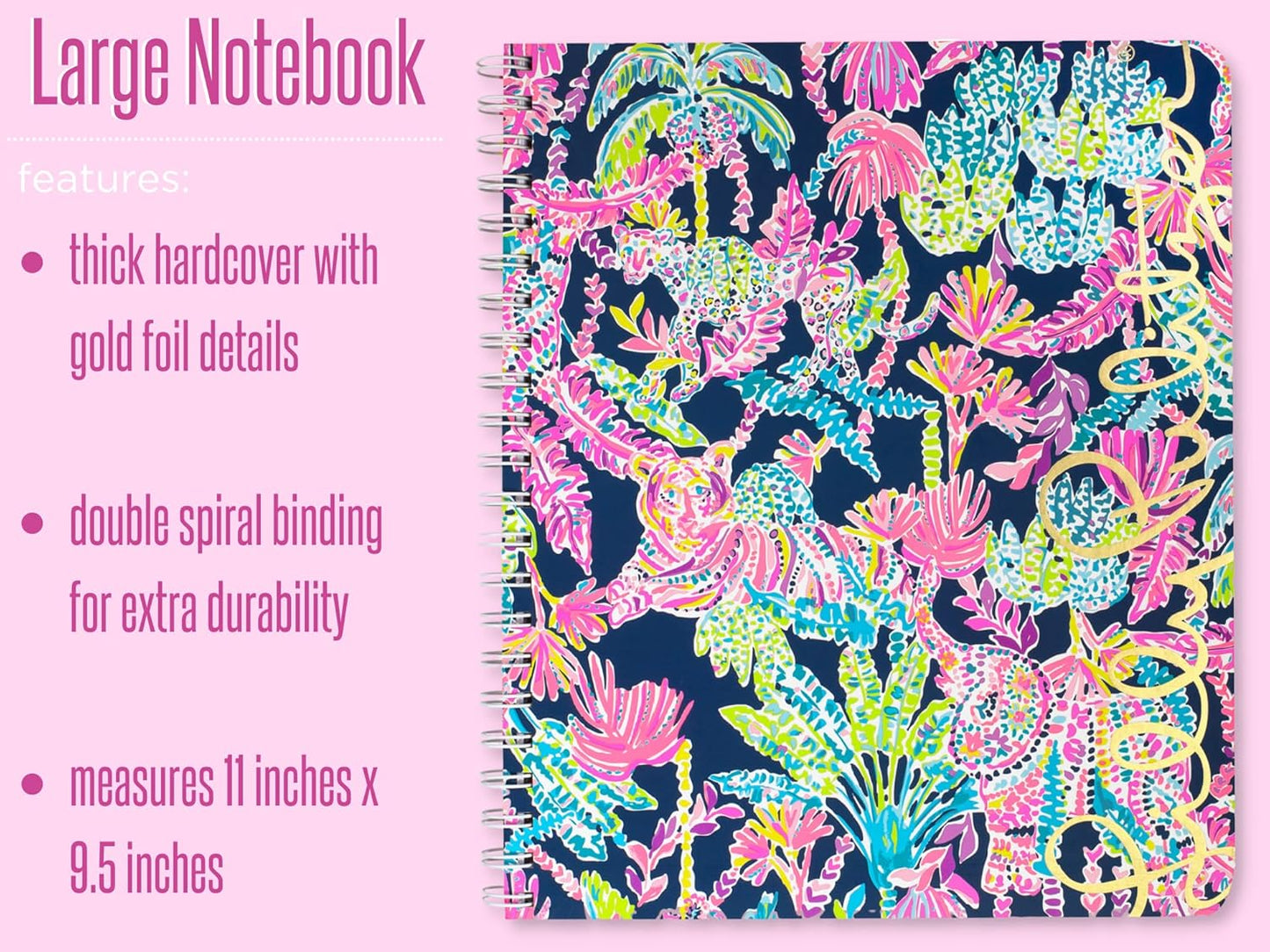 Lilly Pulitzer Large Blue Hardcover Spiral Notebook, 11" x 9.5" with 160 College Ruled Pages, Cabana Cocktail