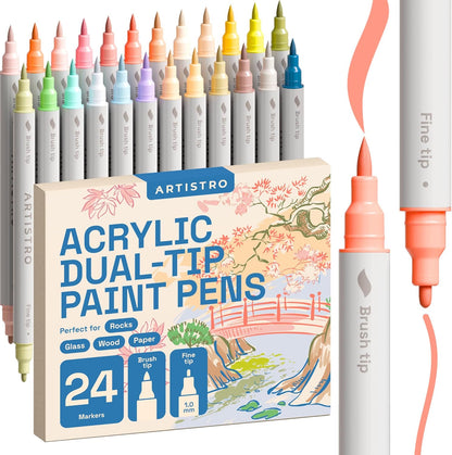 ARTISTRO 36 Acrylic Paint Markers - Paint Pens for Drawing, Brush + Fine Tips - For Fabric, Rock, Glass, Wood, DIY - Art & Craft Supplies for Adults, Teens, Kids - Teacher Appreciation Gift