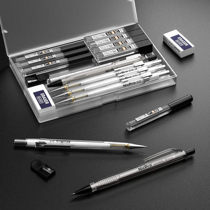 Nicpro 6PCS Art Mechanical Pencil Set, 4PCS Drafting Pencils 0.3 & 0.5 & 0.7 & 0.9 mm & 2PCS 2mm Lead Holder (4B 2B HB 2H) For Writing, Sketching Drawing With 12 Tube Lead Refills Erasers Case