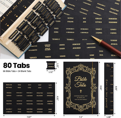 Laminated Bible Tabs, Gold Foil Embossed Lettering Bible Chapter Index Tabs for Women Men, Reposition Large Print Sticky Labels, Easy to Read and Apply, 105Chapters Labels for Easy Navigation (Black)