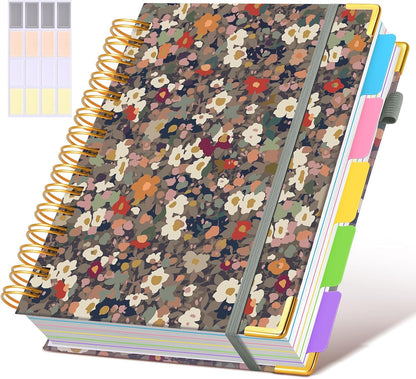 Hardcover Spiral Notebook Journal with Removable Dividers Tabs, 300 Pages Leather 5 Subject Notebook College Ruled, 8"x10" Large B5 Notebooks for Work School Note taking, Lined Journal for Women, Pink