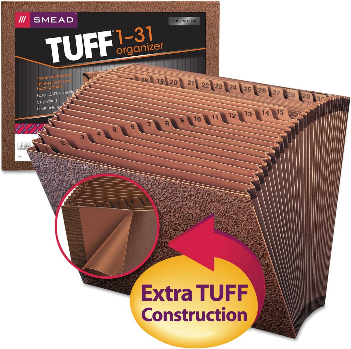 Smead TUFF Expanding File, Monthly (Jan.-Dec.), 12 Pockets, Letter Size, Redrope-Printed Stock (70488)