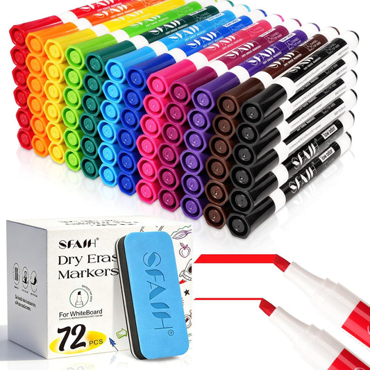 SFAIH Dry Erase Markers Chisel Tip with Magnetic Whiteboard Eraser, 36 Bulk 12 Colors White Board Markers for Teachers, Versatile Lines, 1s Quickly Dry, Essential Supplies for Office Teacher
