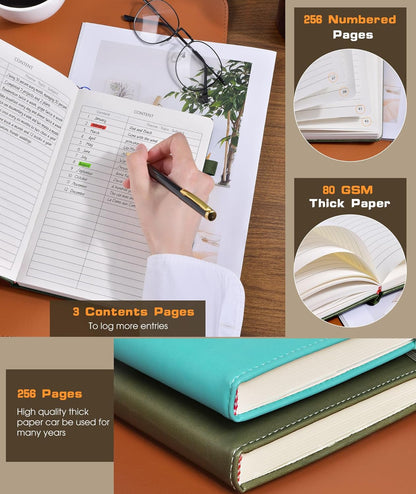 Lined Journal Notebook for Women Men, 256 Numbered Pages Hardcover Leather Journals for Writing, A5 Journaling Notebooks, College Ruled Journal for Business Work School Note Taking 5.75" x 8.38" Brown