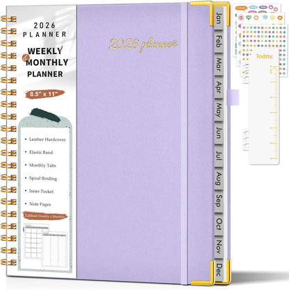 2026 Planner, Weekly and Monthly Calendar Planner from January 2026 - December 2026, 8.5" x 11" Hardcover Leather Hourly Appointment Book with Tabs, Spiral Daily Planners for School Work Home, Green