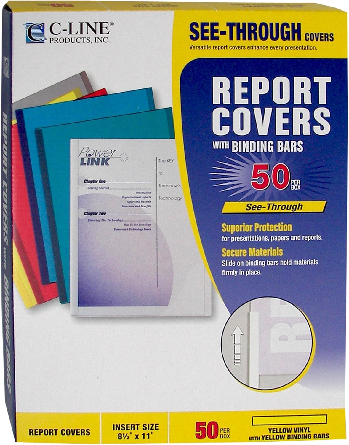 C-Line Report Covers with Binding Bars, Red Vinyl, Red Bars, 8.5 x 11 Inches, 50 per Box (32554)