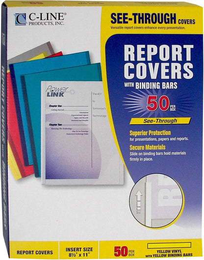 C-Line Report Covers with Binding Bars, Red Vinyl, Red Bars, 8.5 x 11 Inches, 50 per Box (32554)