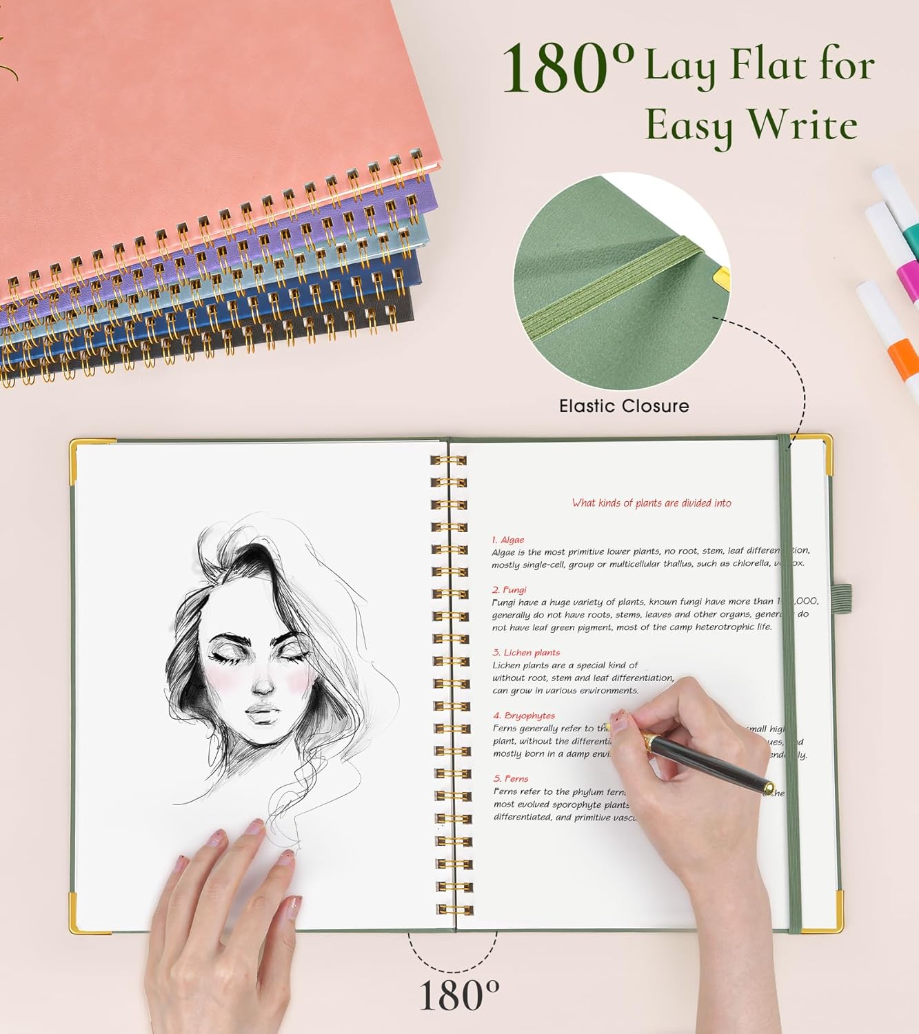 Hardcover Spiral Notebook Journal 8.5” x 11”, A4 Large Leather Notebooks for Women Men, Lined College Ruled Notebook, 50 Sheets/100 Pages, Spiral Bound Journals for Work School Note Taking, Green