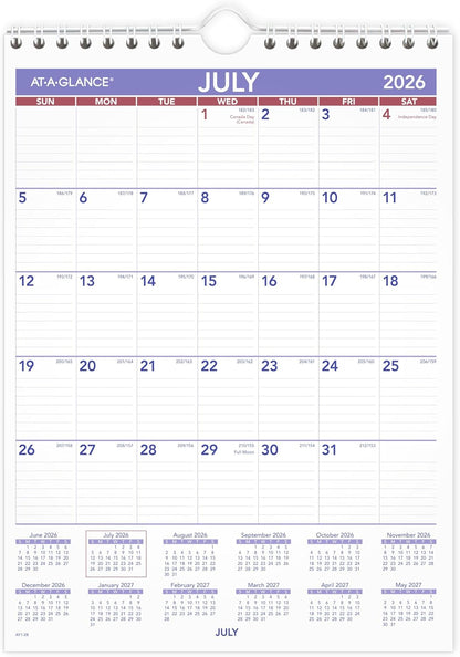 AT-A-GLANCE Wall Calendar 2026-2027 Planner, Academic 12-Month July-June, Monthly, 15-1/2" x 22-3/4", Ruled Daily Blocks (AY328)