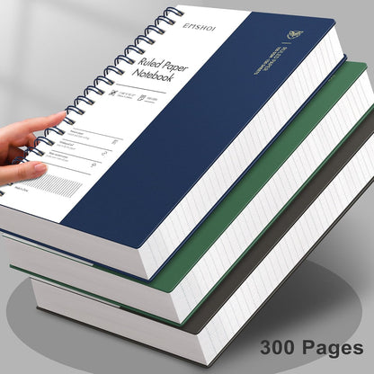 EMSHOI A5 Spiral Notebook College Ruled Lined Journal, Small 5.7" X 8.22", 300 Pages/150 Sheets, 100gsm Thick Paper, Waterproof Hardcover, for Office School Women Men Work Writing Notes, Blue