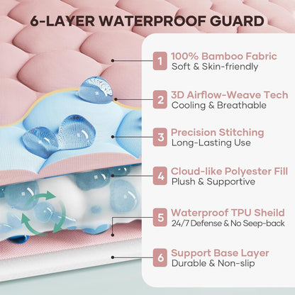 OhGeni 100% Waterproof Queen Size Mattress Protector,Soft Mattress Pad, Cooling Breathable Fitted Sheets,Washable Bed Cover,Non-Slip Deep Pocket,Noiseless for Bedroom