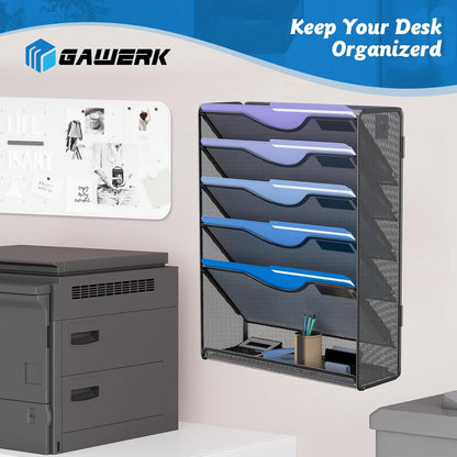 Gawerk 10-Tier Wall File Organizer Hanging Wall File Holder Wall Mount Paper Folder Organize, Mesh Magazine Document Mail Organizer Wall Organizer for Office School Home, Black