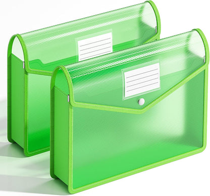2 Pack Plastic Expanding File Folder, Transparent envelopes with Snap Closure, Fit Letter/A4 Size for School/Office/Home/Hospital, No Dividers, Large Capacity（Blue）