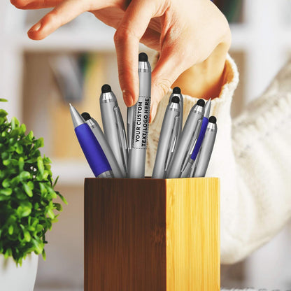 DISCOUNT PROMOS Custom Stylus Ballpoint Pens Set of 10/50/100, Personalized Bulk Pack - Black Ink, Great for Office, School, Business, Tradeshows, Events - Purple