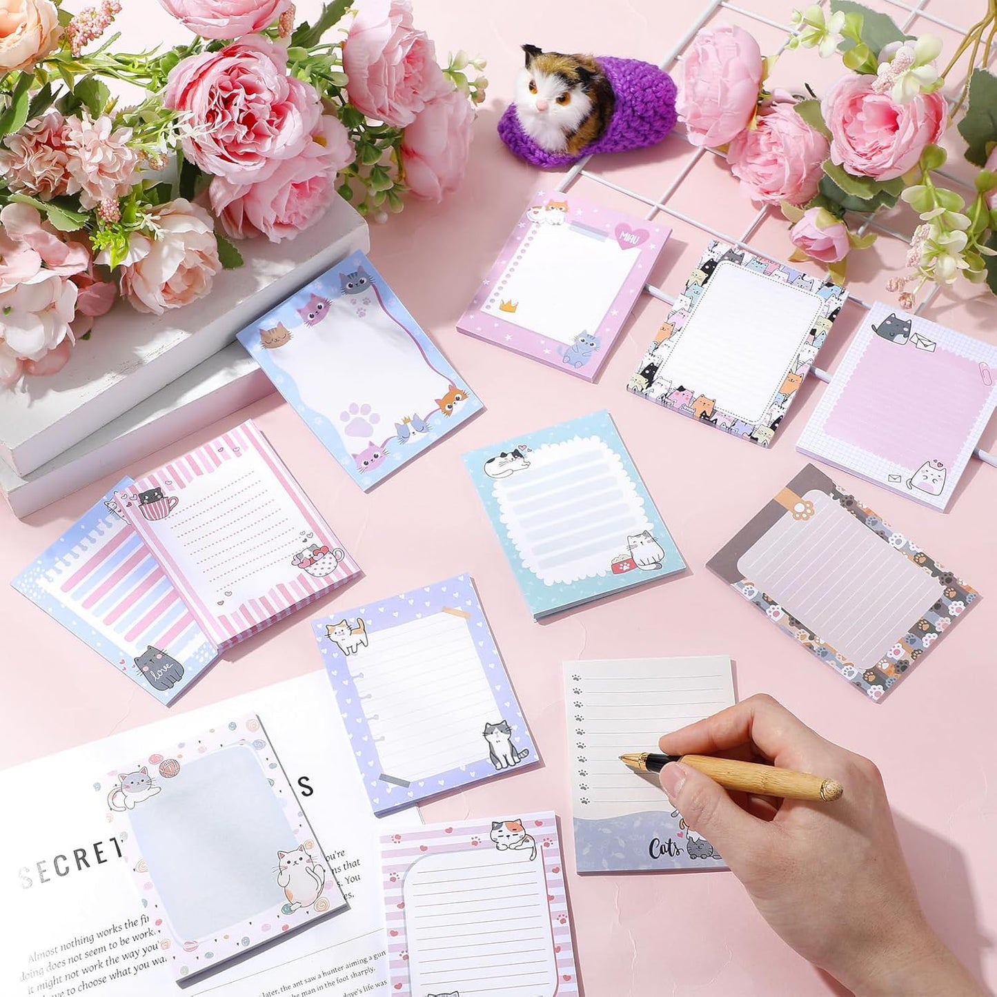 Gilprop 24 Pack Cat Sticky Notes Gift 3x4 Inch Cute Self Stick Notepads Adhesive Cartoon Cat Memo Pad Fun Kawaii Animal Sticky Notes for Teacher Women Valentines Office Home Christmas Pet Lover Gift