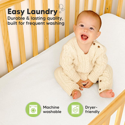 2-Pack Waterproof Crib Mattress Protector Cover Fitted - Quiet Baby Crib Mattress Pad Sheets, 52" x 28" Soft Quilted Cotton Baby Sheet, Machine Washable, Easy Fit, Durable (Soft White/Mavy)