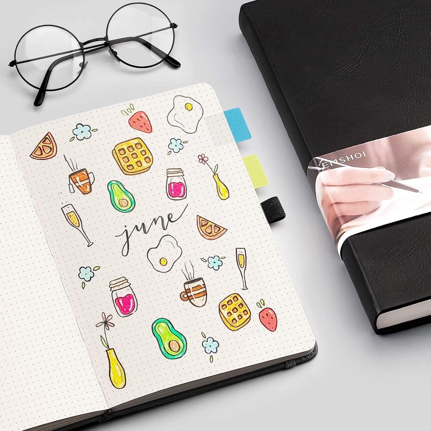 EMSHOI Graph Paper Notebook - 256 Pages A5 Graph Notebook/Journal, Hard Cover, 120gsm Thick Paper, Smooth PU Leather, Inner Pocket, 5.75'' × 8.38''-Black