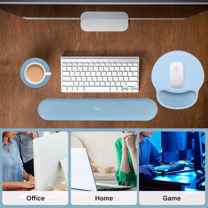 MOSISO Wrist Rest Support for Mouse Pad&Keyboard Set, Circle Curved Ergonomic Mousepad&Coaster Non-Slip Base Home/Office Pain Relief&Easy Typing Pad with Soft Cloth&Silicone Lining, Antique Green