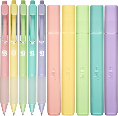 BLIEVE - Aesthetic Highlighters and Gel Pens With Soft Ink and Chisel Tip, Bible Highlighters and Pens No Bleed, Dry Fast Easy to Hold, for Bible Journaling Planner School Supplies (MORANDI)