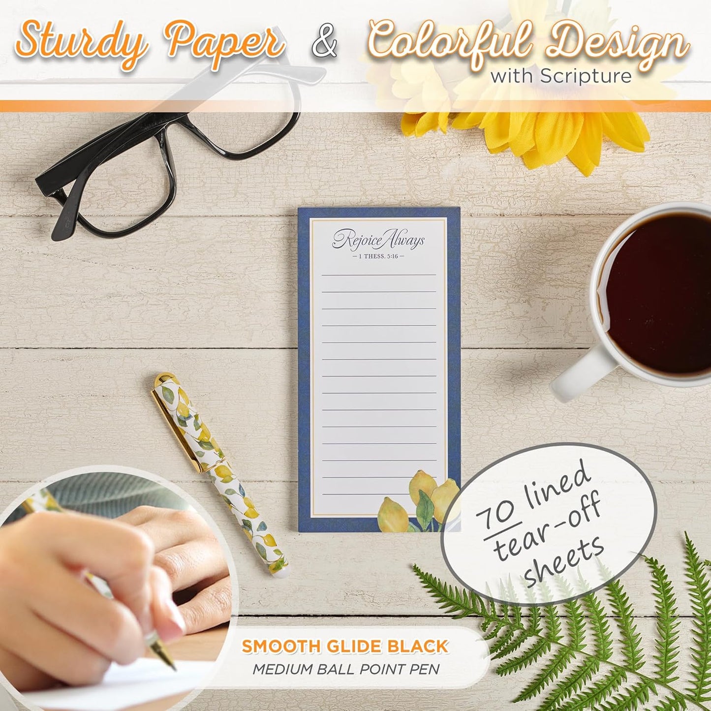 Christian Art Gifts Compact Magnetic Notepad & Medium Ballpoint Pen Set: Trust in the Lord Inspirational Scripture, Shopping Lists, Memos, Reminders, 70 Lined Easy Tear-off Sheets, Purple/Teal Floral
