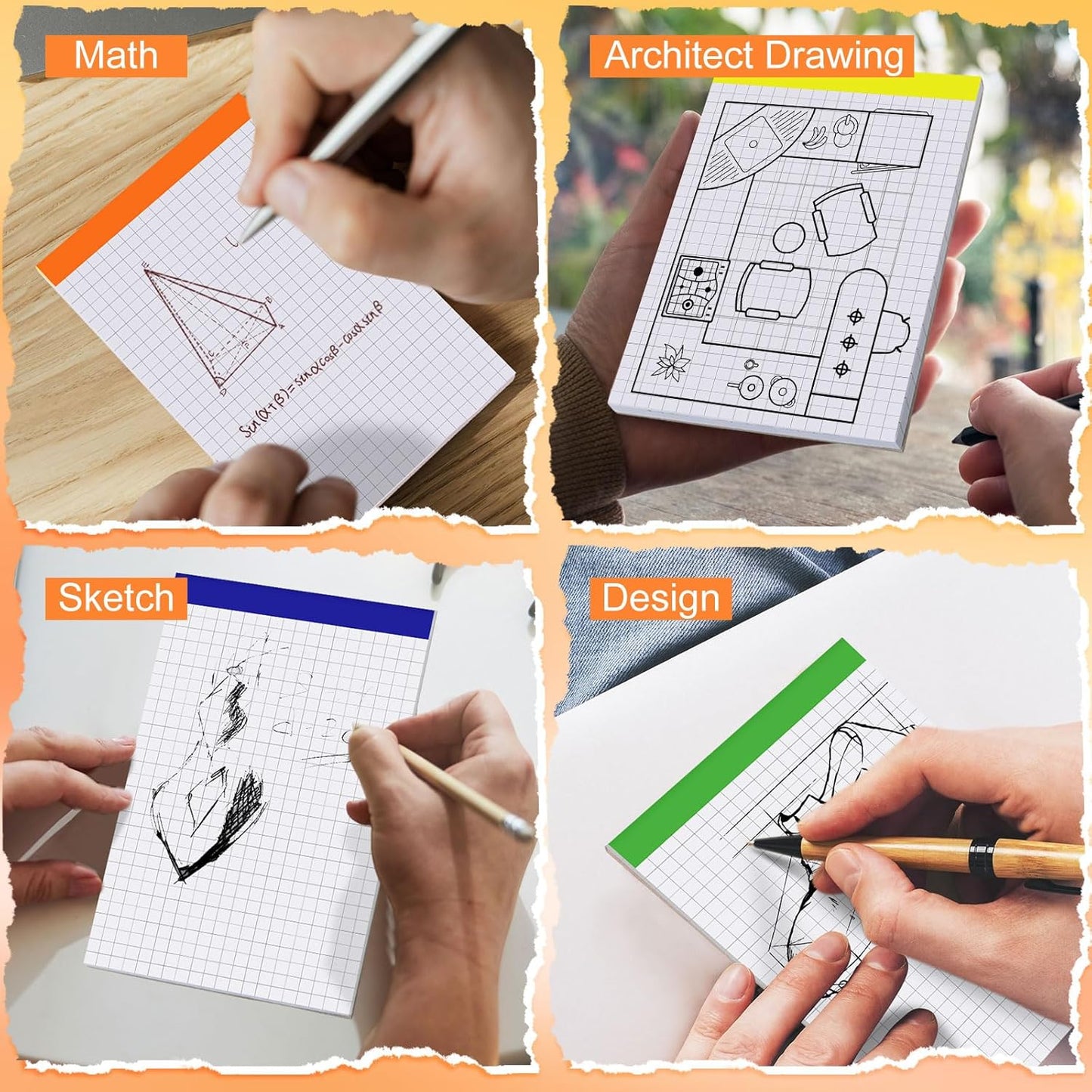 Tenceur 8 Pack Grid Paper Pad 4 x 6 Inch Graph Paper Pad, Graft Paper 30 Sheets Graph Ruled Grid Pad Notebook Notepads Memo Pads Math Grid Note Pad Scratch Pads Assorted Colors(5 Squares Per Inch)