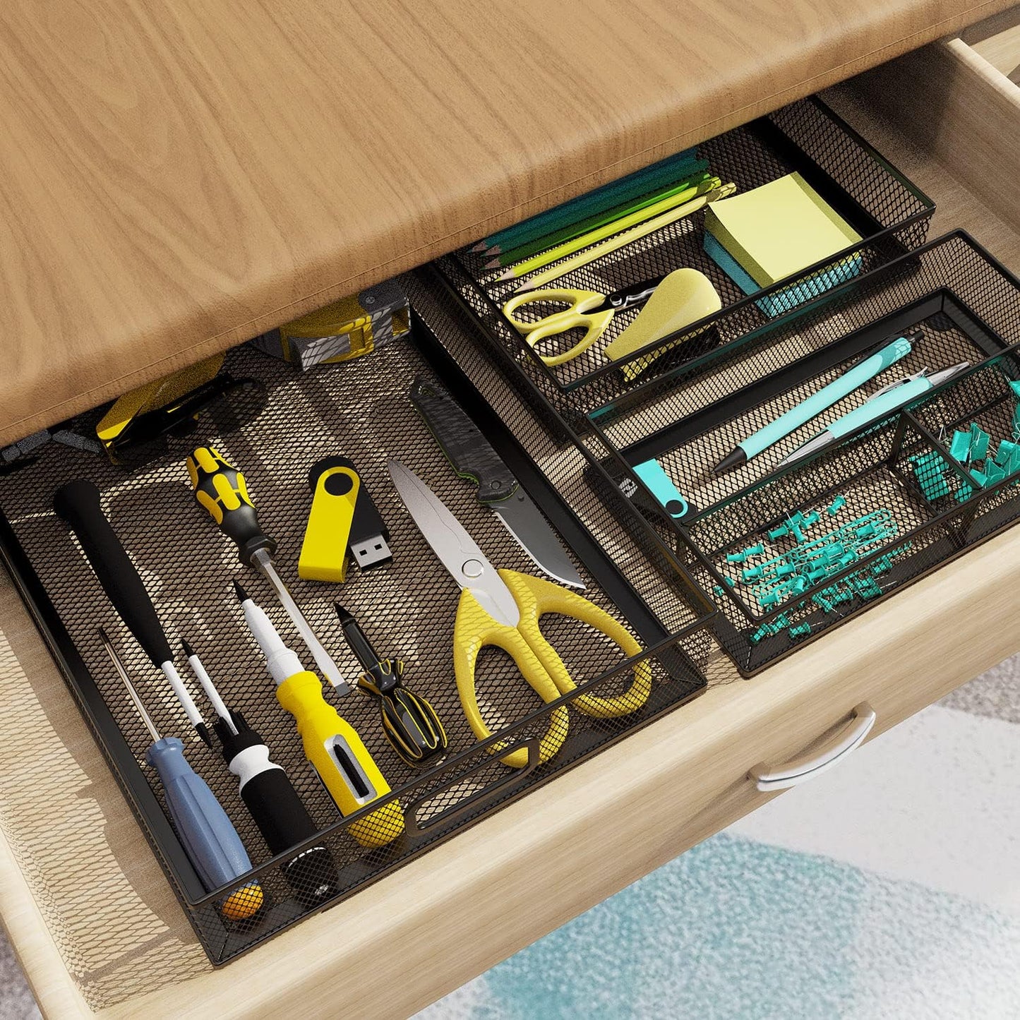 Desk Drawer Organizer, Office Desk Organizer Tray with 5 Dividers, Pen Pencil Drawer Organizer for Office Supplies, Desktop, Bathroom, Kitchen, Makeup, Vanity