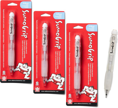 SAKURA SumoGrip Pencil with Comfort Grip - 0.9 mm Ergonomic Mechanical Pencil - Clear - 3 Pack
